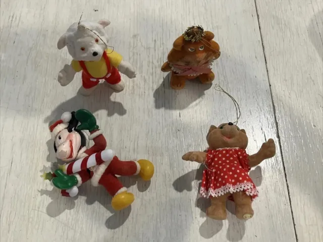 vintage Flocked felt ornaments Lot Of 4: Mickey Mouse And Animals