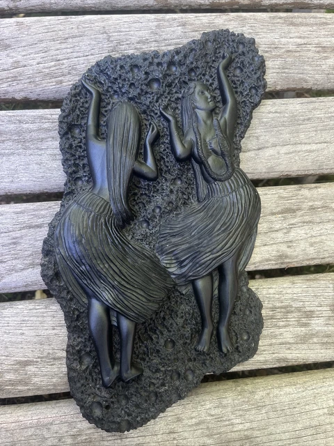 Vintage Hawaii Coco Joes Hula Girl Wall Art Plaque Hawaiian Volcanic Lava Rock