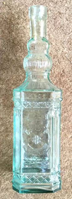 Vintage Embossed Glass Decanter 30cms tall square