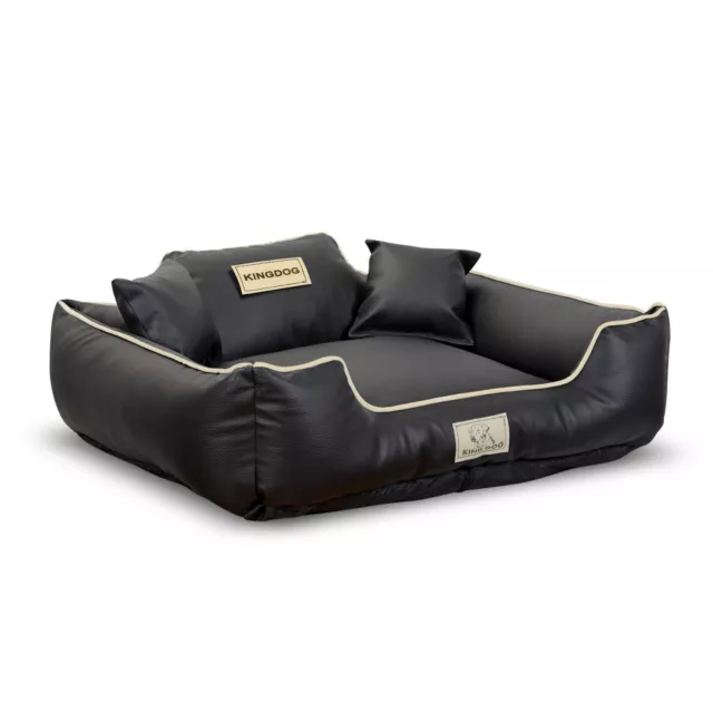 Niche lit confortable ergonomique en cuir pour chien couleur noir de qualite.