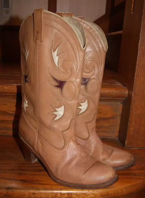 VTG 70s ACME Vintage Womens Size 10 Light Tan Leather Cowboy Western Boots USA