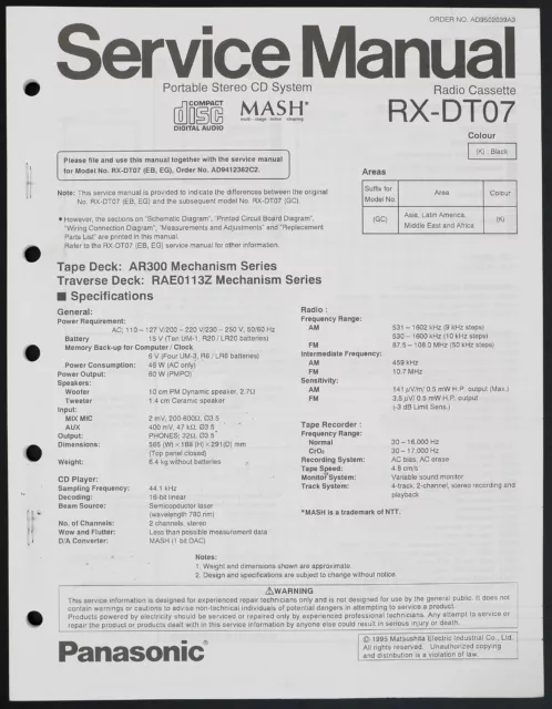 Original PANASONIC RX-DT07 Stereo CD System Service Manual/Diagram/Parts o189