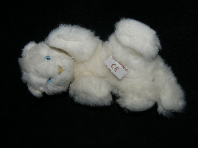 Doudou peluche chat blanc yeux bleu allongé AUX NATIONS