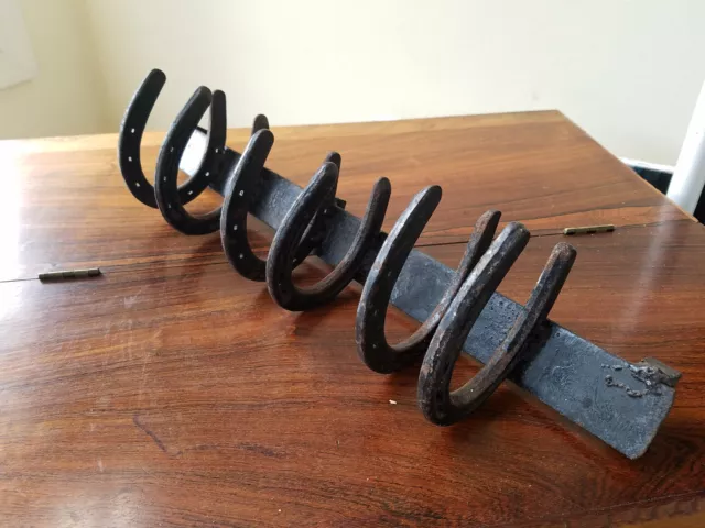 Vintage Cast Iron & Horseshoe Wall Rack Coat Hat Hanger (Black, 6 Hooks)