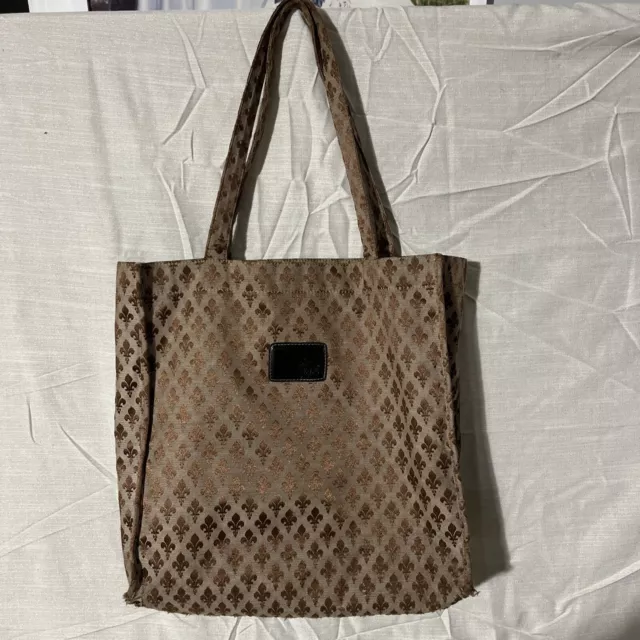 AllSaints Fleur De Lis  Tote Bag Handbag Purse Shoulder Bag Brown Embroidered