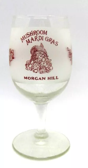 Mushroom Mardi Gras Morgan Hill Vtg 1983 Frosted Wine Glass Souvenir Stemware