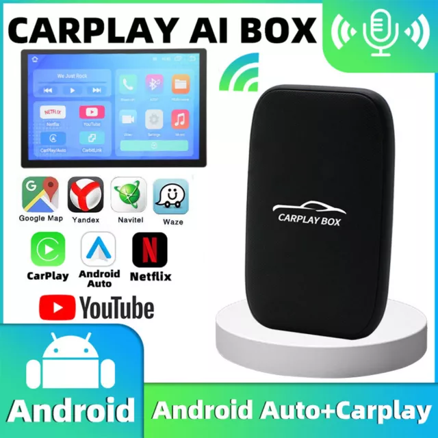 Wireless Carplay AI Box Android Auto Adapter Konverter w/Netflix YouTube WIFI