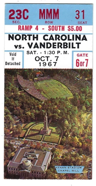 1967 UNC vs Vanderbilt Ticket Stub - Kenan Stadium