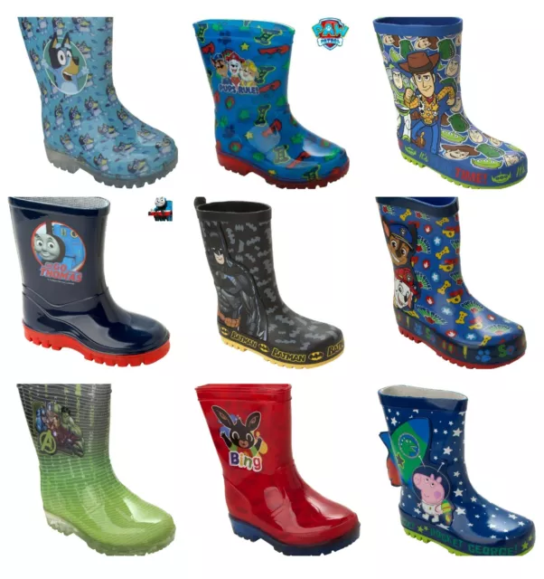 Boys Official Character Wellies Rain Snow Wellington Boots Kids Wellys Size 5-2