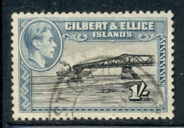 GILBERT & ELLICE ISLANDS 48 SG51 Used 1939-55 1sh KGVI Cantilever Jetty CV$20