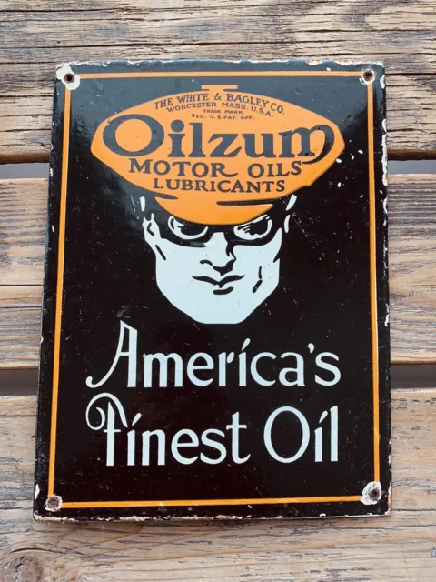 Vintage Oilzum Motor Oils Lubricants Gas Pump Station Gasoline Porcelain Sign