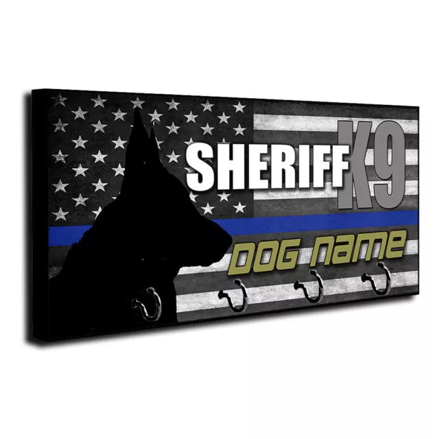 Personalize Sheriff Canine K9 Dog Name Thin Blue Line Flag Leash & Key Hanger