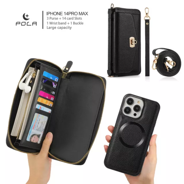 Leather Crossbody Phone Bag Removable Magnetic Case Cover For iPhone 12 13 14 15