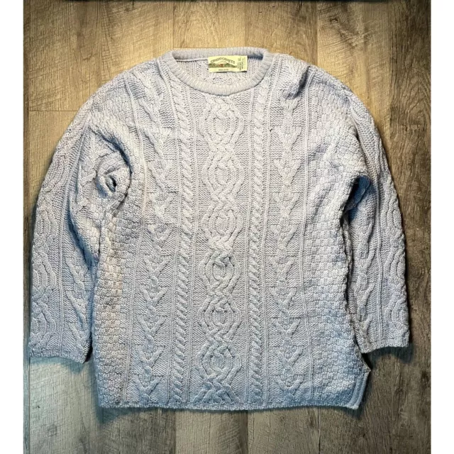 Aran Sweater Market XL  Blue Wool Knit Pullover Coogie 100% Merino Wool