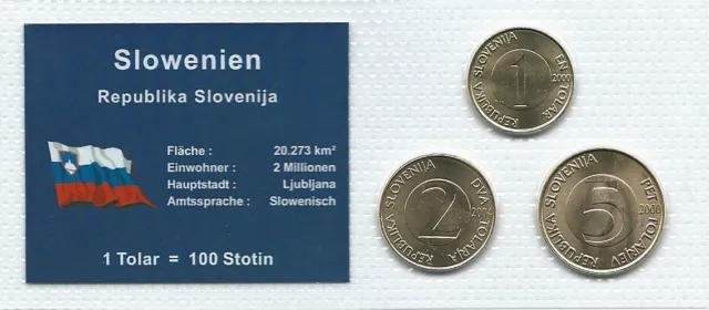 Slowenien Münzsatz Kursmünzen 1 2 5 Tolar 2000/2004 Münzblister Noppenfolie