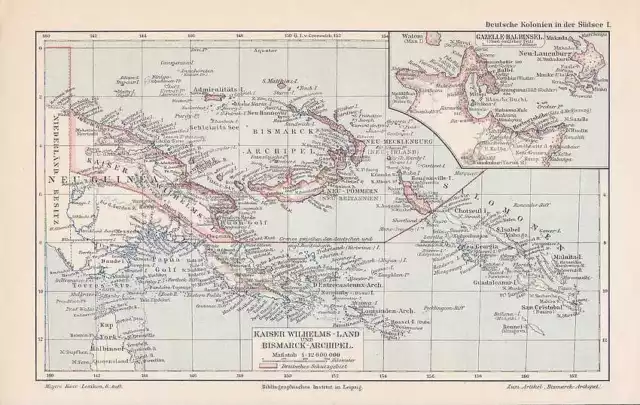 Kaiser-Wilhelms-Land Guinée Carte De 1905 Bismarck-Archipel Colonies