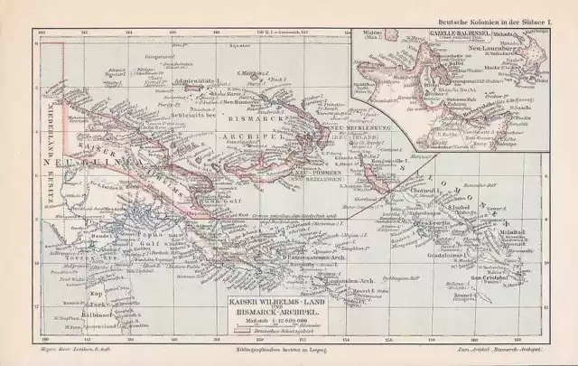 Kaiser-Wilhelms-Land Neuguinea LANDKARTE von 1905 Bismarck-Archipel  Kolonien