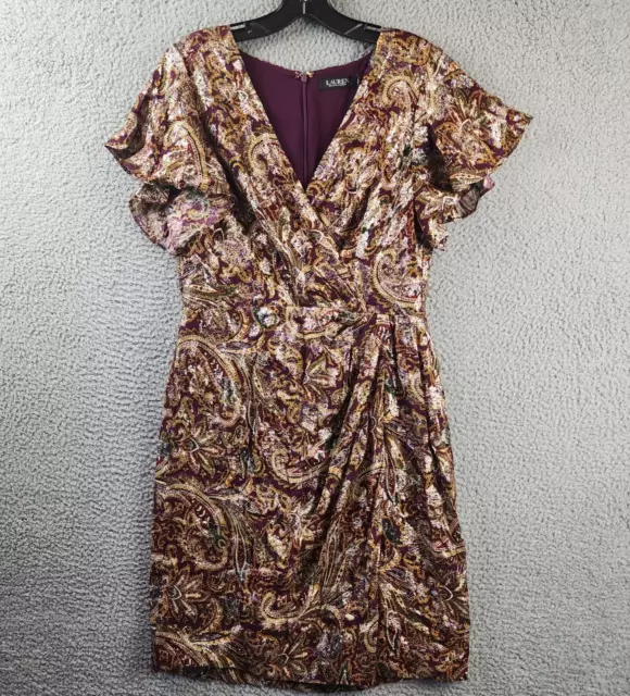 Lauren Ralph Lauren Paisley Metallic Jacquard Dress Women's 10 Purple/Multi S/S~ 2