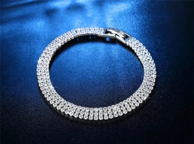 New Moda Bracciale Braccialetto Tennis Triplo Filo Per Donna Con Zirconi Strass 3