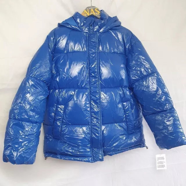 light blue shin over-sized puffer padded jacket size 8 asos design brand new