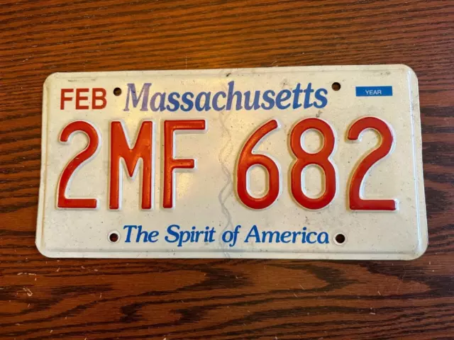 Massachusetts License Plate 2MF 682 Spirit of America MA USA Authentic February