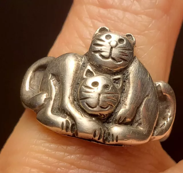 Sterling Silver Cat Ring Figural Cats Design 925
