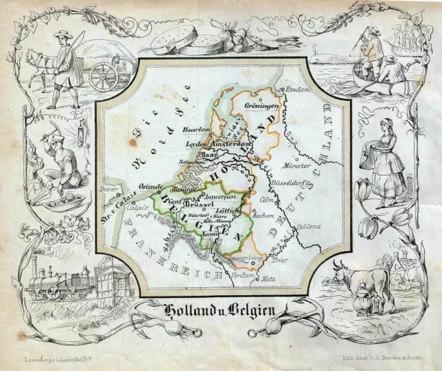 1846 Lowenberg Whimsical Map of Holland and Belgium