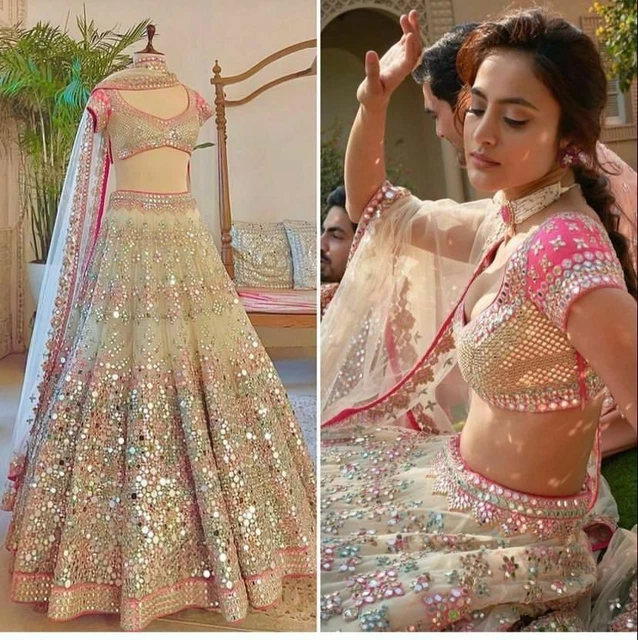 Indian Designer Foil Mirrors Blouse Lehenga Choli Lengha Skirt Pakistani Saree