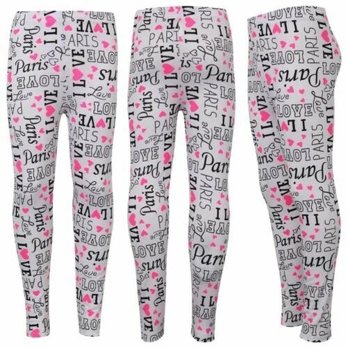 Bambine Legging i Love Paris Stampa Moda Trendy Festa Dance Estate Leggings
