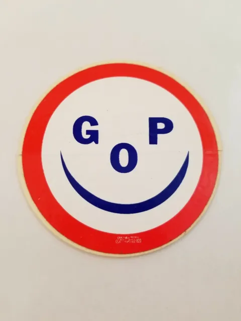 GOP  Vintage Sticker Grand Old Party Round Smiley Face Fast Ship P1B