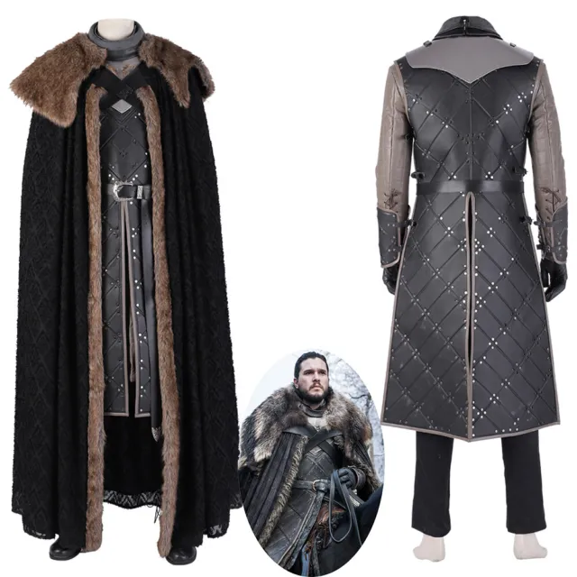 Game of Thrones Season 8 Jon Snow Cosplay Costume with Cloak Halloween Outfit