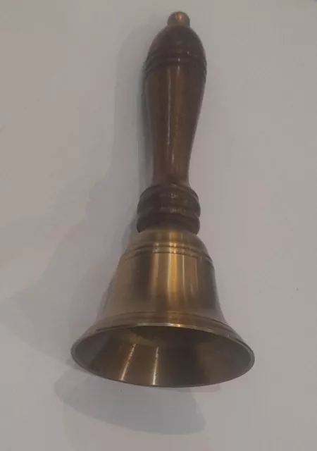 Solid Brass Medium Hand Bell With Nice Sound Great Collectible