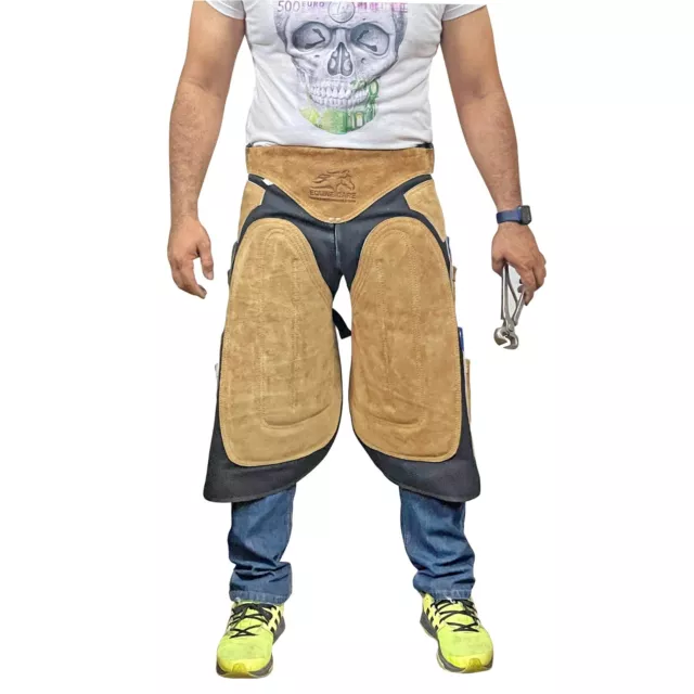 Farrier Apron Leather & Canvas 4 Knife Pocket & Nail Magnet with Back Support .