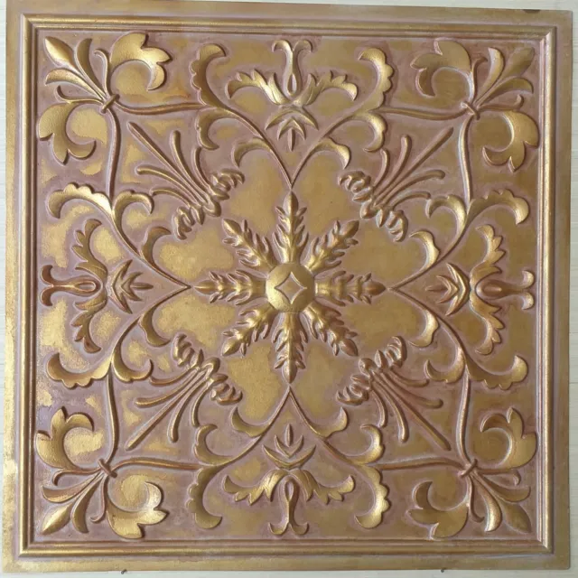 Vintage ceiling tiles faux tin  brown gold decor wall panels PL70 10pcs/lot