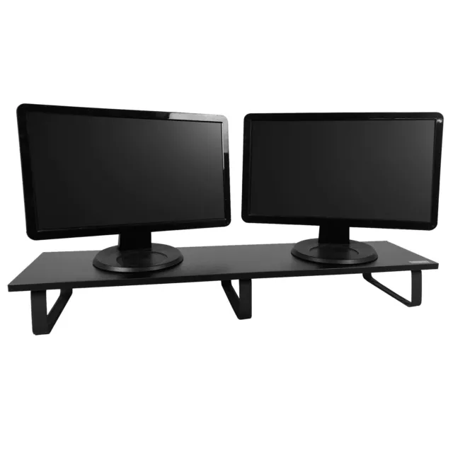 Large Double Monitor Riser Stand For TV PC DVD Dual Twin Screen Desk Mount Black