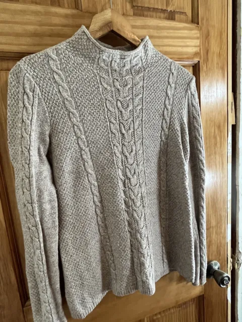 Gap Women’s Sz M Beige Cable Knit Mock Neck Wool Blend Tunic Pullover Sweater
