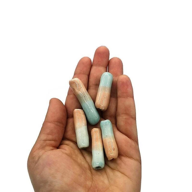 Long Tube Beads For Jewelry Making, 5Pc Clay Beads, Artisan Ceramic Macrame Bead