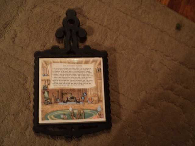 Vintage The Kitchen Prayer Black Cast Iron Tile Trivet Hot Plate Japan Collect