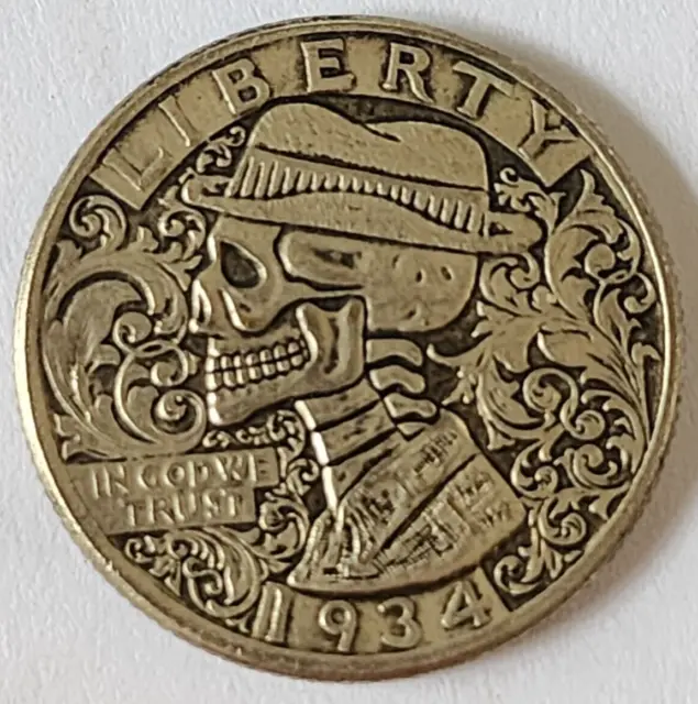 1934 Washington Hobo Nickel Quarter Dollar Handcrafted Skull Coin