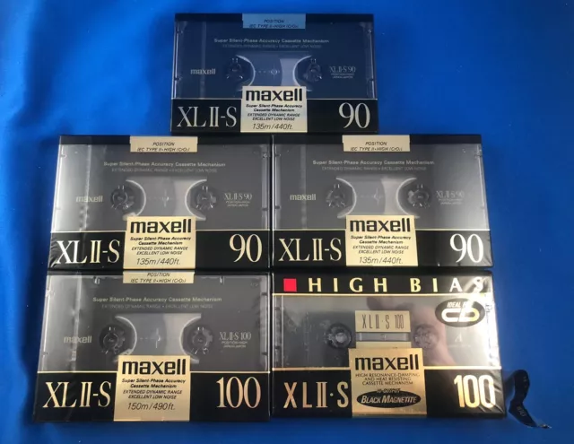5 Nos Maxell Xliis Xl Ii-S 90 / 100 Type Ii Blank Cassette Tape Lot - Brand New