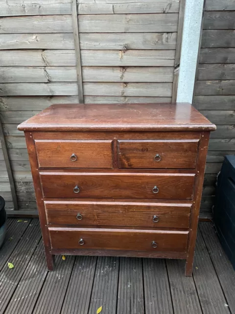Oak Chest Of Drawers Large Vintage 2 Short Over 3 Long Drawers Mid-Century