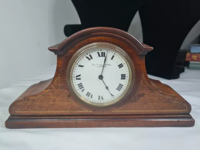 Antique Edwardian Inlaid Mahogany Mantle Clock Buren Swiss Balance Spring Thomas