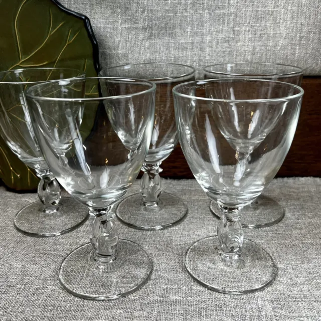Set of 5 Heisey Lariat Clear Loop Stemmed Water Glasses Goblets 6”