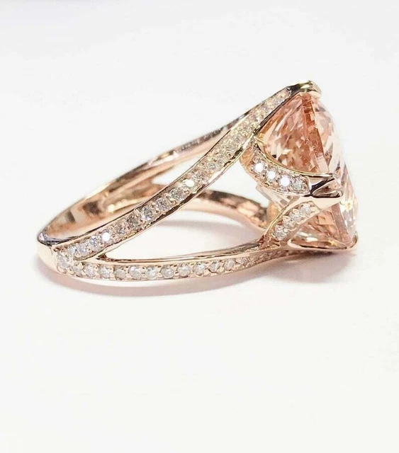 3.20Ct Round Cut Lab-Created Morganite Diamond Women's Ring 14K Rose Gold Plated 2