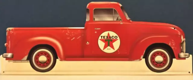 Texaco Motor Oil Red Truck Die Cut Metal Tin Sign 9" x 22" Caveman Garage