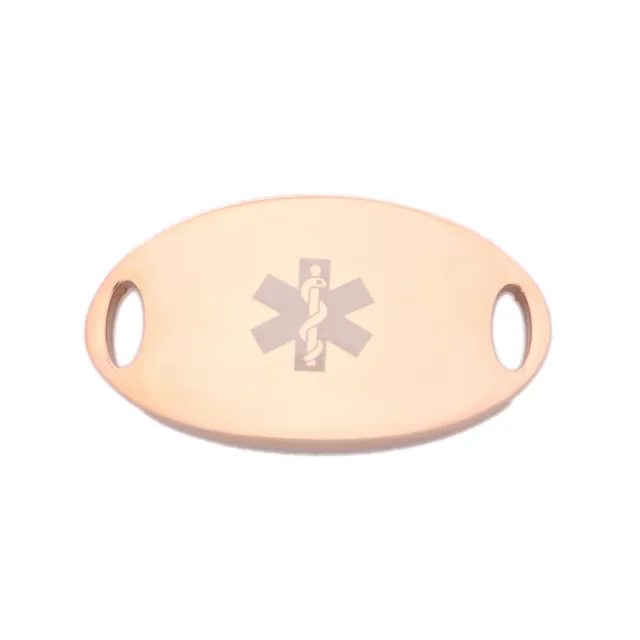 Rose Gold Stainless Medical Alert Oval ID Tag for Bracelet - BLOOD THINNER