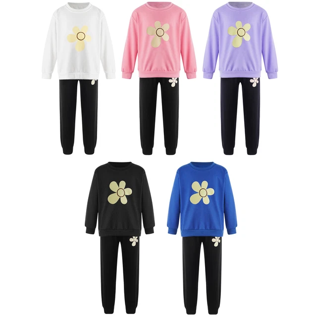 Kids Girls Sweatsuit Dailywear Loungewear Casual Tracksuit Cute Sportwear 2Pcs