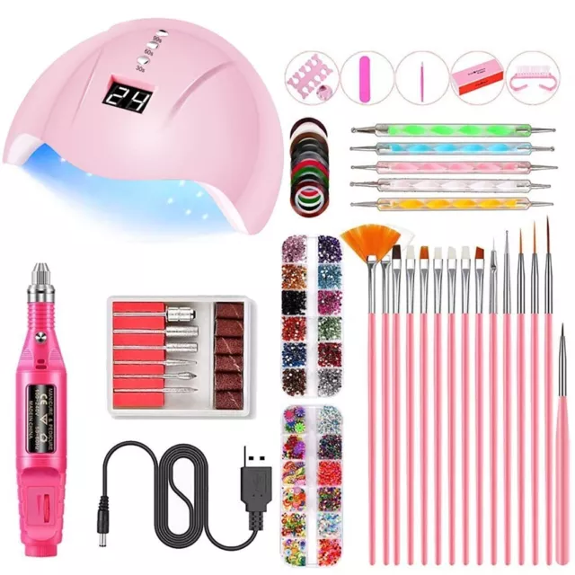 Kit Paquete De Uñas Acrílicas con Lampara UV para Manicura Profesional Pinceles