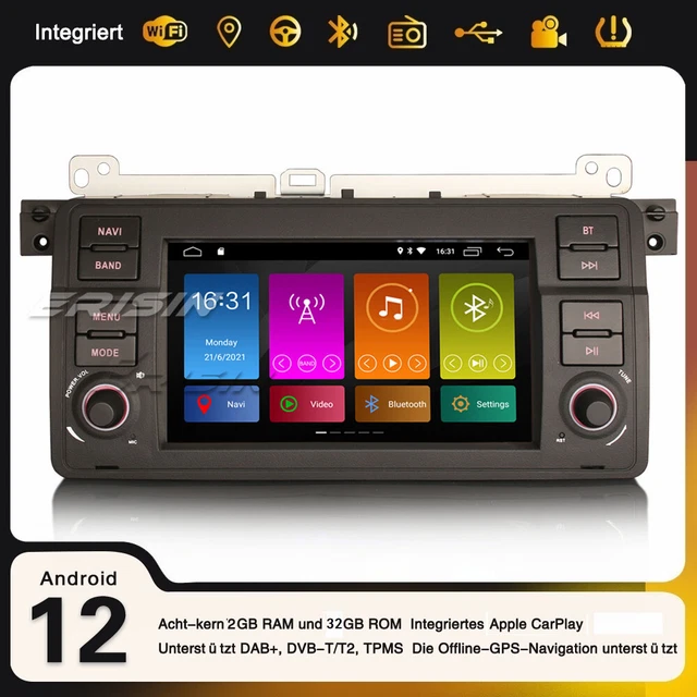 Android 12 Autoradio DAB+ CarPlay Navi WiFi DSP USB BMW 3er E46 M3 Rover75 MG ZT