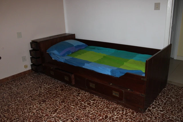 Letto Legno Anni 80'  Vintage Gusto Barca Con Cassettiera Porta Guanciale